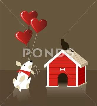 The dog and cat valentines love Stock Illustration