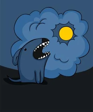 Dog barking at the moon Stock Illustration