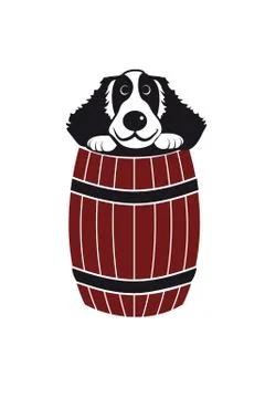 Dog in barrel 库存插图
