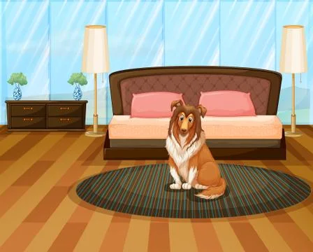 Dog in bedroom Stock Illustration