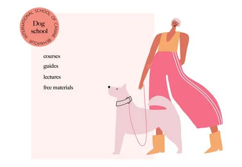 Dog behavior, training school concept. Funny bright person with dog Stock Illustration