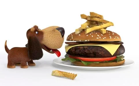 Dog with big mac Stock Illustration