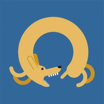 Dog bites tail. Pet playing tail. Vector illustration Stock Illustration