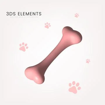 Dog bone 3Ds element, object for dogs. dog food plate 3D vector, illustration Stock Illustration