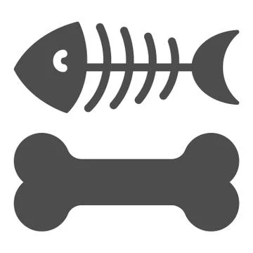 Dog bone and fish skeleton solid icon. Animal food vector illustration isolated Stock Illustration