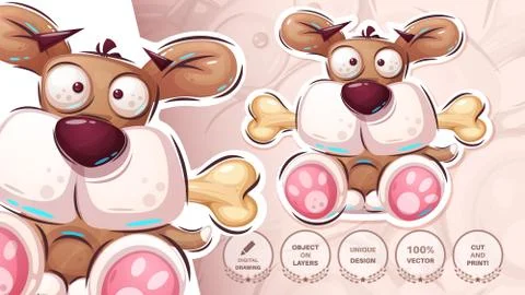 Dog with bone - cute sticker Stock Illustration