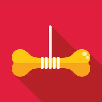 Dog bone hanging from a string on red background Stock Illustration