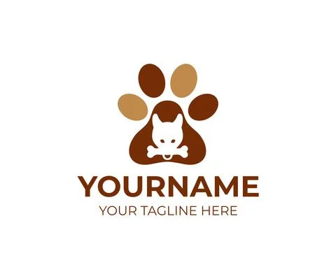 Dog with bone in his teeth and in dog paw, logo design Stock Illustration