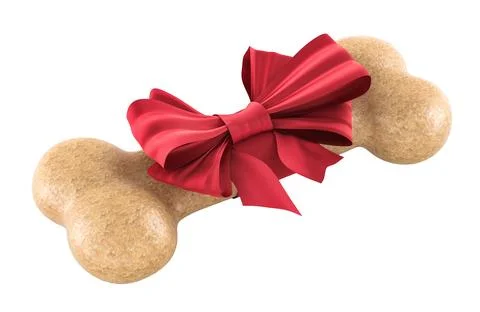 Dog bone with red bow, 3D rendering Stock Illustration
