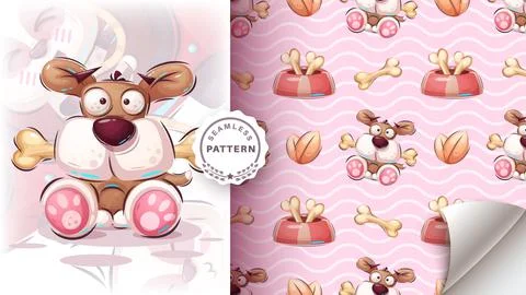 Dog with bone - seamless pattern Stock Illustration