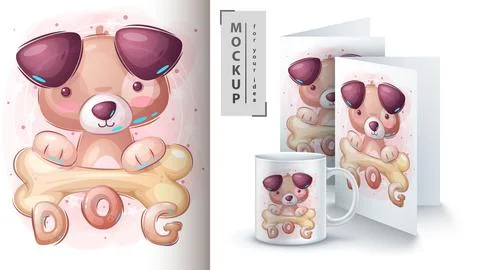 Dog with bone - seamless pattern Stock Illustration