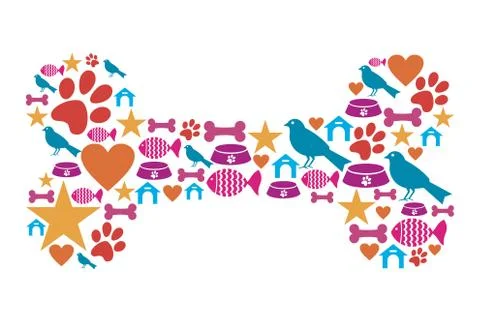 Dog bone shape with pet icon set 스톡 일러스트