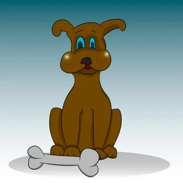 Dog with a bone. Vector graphics. Hand drawing. Stock Illustration