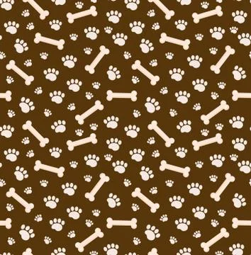Dog bones seamless pattern. Bone and traces of puppy paws repetitive texture Stock Illustration