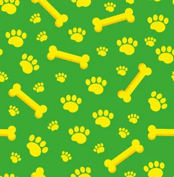 Dog bones seamless pattern. Bone and traces of puppy paws repetitive texture Stock Illustration