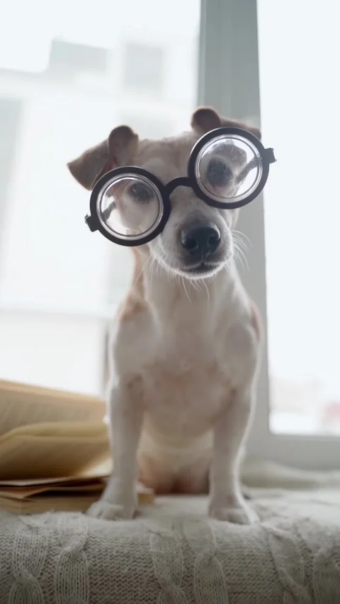 Dog book smart glasses Vídeo Stock 280483575