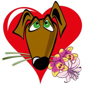 Dog with a bouquet Stock Illustration