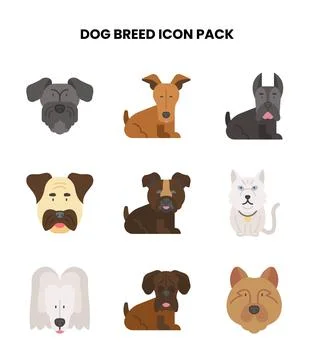 Dog Breed Flat Icons Pack Stock Illustration