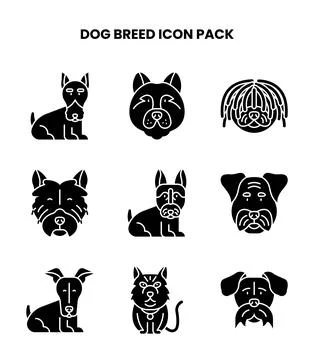 Dog Breed Glyph Bundle Icons Pack Illustrazione stock