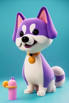 Dog breed Husky. Digitally generated white and purple toy dog. Stock Illustration