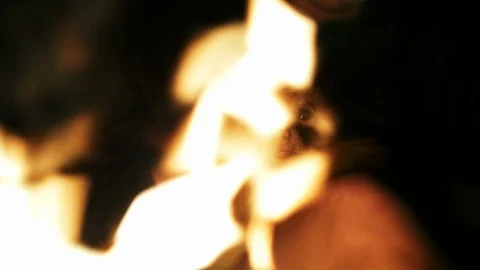 Dog breed Spitz sitting on the hands of the owner at the fire Stock Footage 112440120