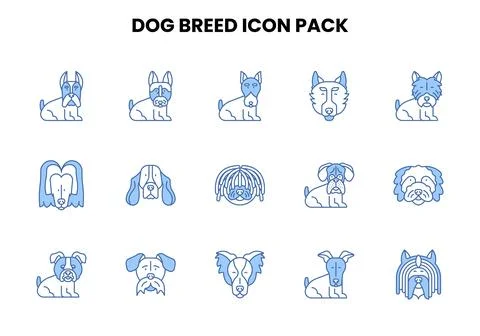 Dog Breed Two Colour Design Icons Pack Stock Illustration