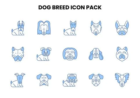 Dog Breed Two Colour UI Icons Pack Stock Illustration