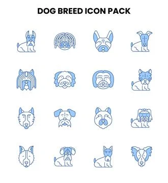 Dog Breed Two Colour Vector Icons Pack Stock Illustration