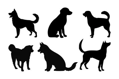 Dog breeds vector silhouettes set Illustrazione stock