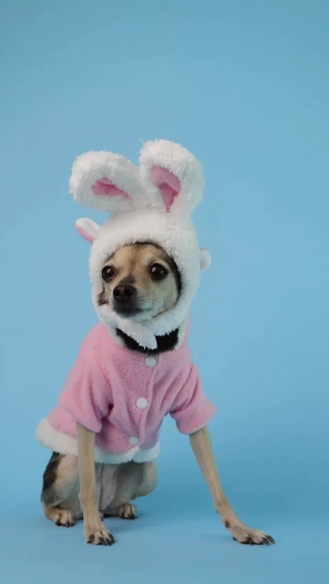 Dog with bunny ears posing, cute canine dressed for holiday, easter card de.. Stock Footage 329916220