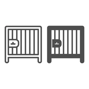 Dog Cage line and solid icon, animal hospital concept, Animal cage sign on white Illustrazione stock