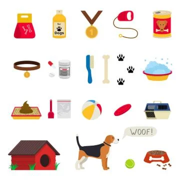Dog care object set, items and stuff Stock Illustration
