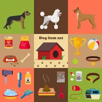 Dog care object set, items and stuff Stock Illustration