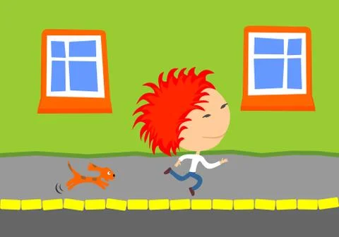 Dog chasing kid Stock Illustration