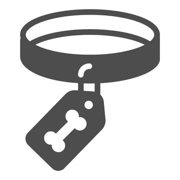 Dog Collar and Bone Tag solid icon, animal hospital concept, necklace with bone Stock Illustration