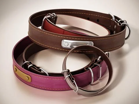 Dog collars in various sizes. 3D illustration Stockillustratie