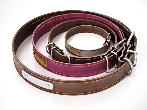 Dog collars in various sizes isolated on white background. 3D illustration Stockillustratie