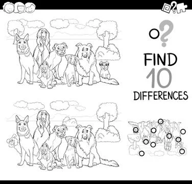 Dog difference game coloring page Stock Illustration