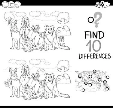 Dog difference game coloring page Black and White Cartoon Illustration of ... Foto stock