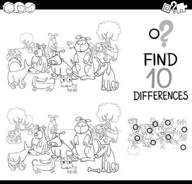 Dog difference game coloring page Black and White Cartoon Illustration of ... Foto stock