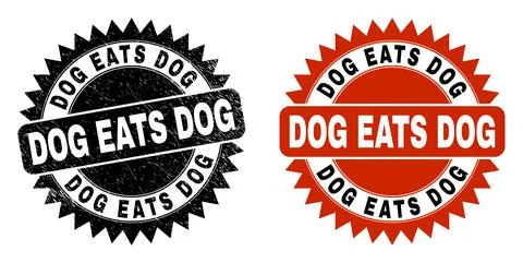 DOG EATS DOG Black Rosette Stamp Seal with Grunged Texture Stock Illustration