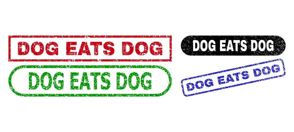 DOG EATS DOG Rectangle Stamps with Rubber Texture Stock Illustration