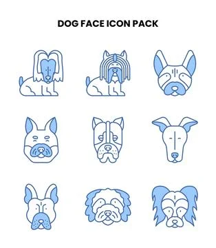 Dog Face Blue Vector Icons Pack Stock Illustration