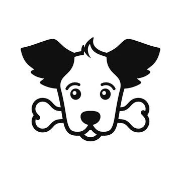 Dog Face with Bone Icon on White Background. Vector Stock Illustration