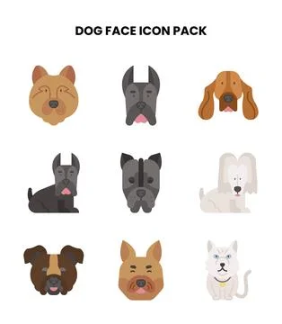 Dog Face Flat Graphics Icons Pack Illustrazione stock