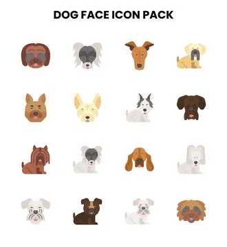 Dog Face Flat Icons Pack Stock Illustration