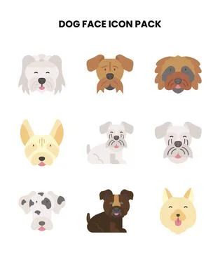 Dog Face Flat Scalable Icons Pack Stock Illustration