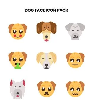 Dog Face Flat Set Icons Pack Stock Illustration