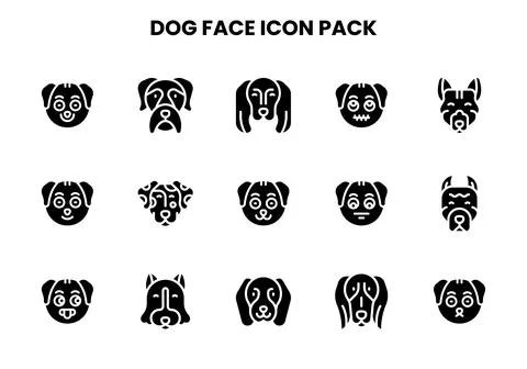 Dog Face Glyph Bundle Icons Pack Stock Illustration