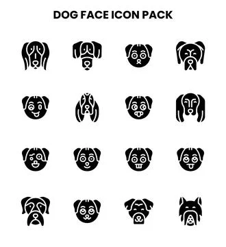 Dog Face Glyph Vector Icons Pack Stock Illustration